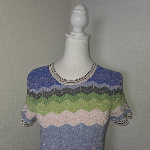 Milly Knit Chevron Zig Zag Midi Dress Multicolor Metallic – Size S - Picture 5 of 15